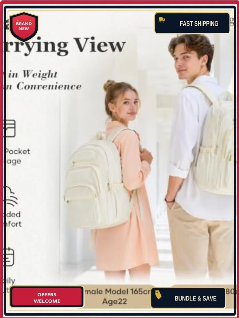 High School College Backpack with Lots of Pockets, Lightweight Nylon Daypack